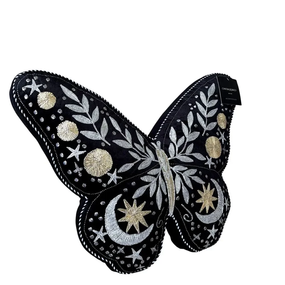 Cynthia Rowley Embroidered Butterfly Celestial Pillow 18x22 Halloween Decor New